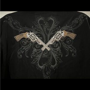 Vintage  Roper Embroidered 2 Guns Back Pearl Snap Button Front Shirt XL